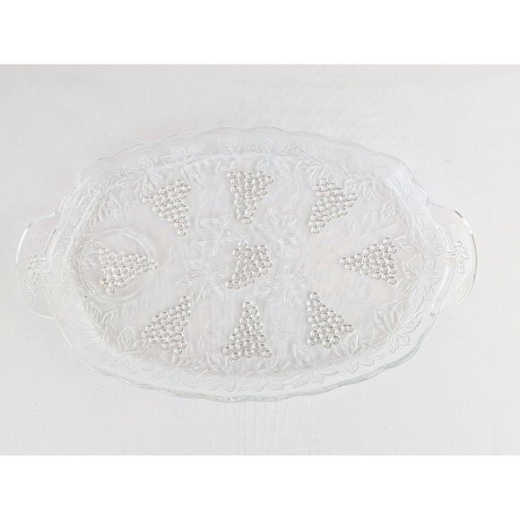 Vtg 1960s Clear Glass Snack Sandwich Set for Four Anchor Hocking Grapes Tea Set - Picture 6 of 10